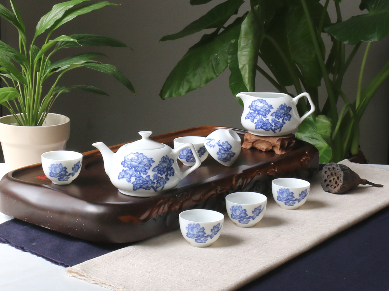 8頭釉中茶具--牡丹花